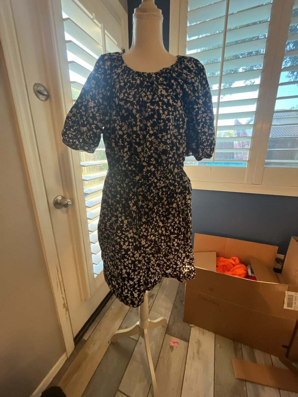 Old Navy Waist-Defined Puff-Sleeve Cotton-Poplin Side-Cutout Mini Dress XL